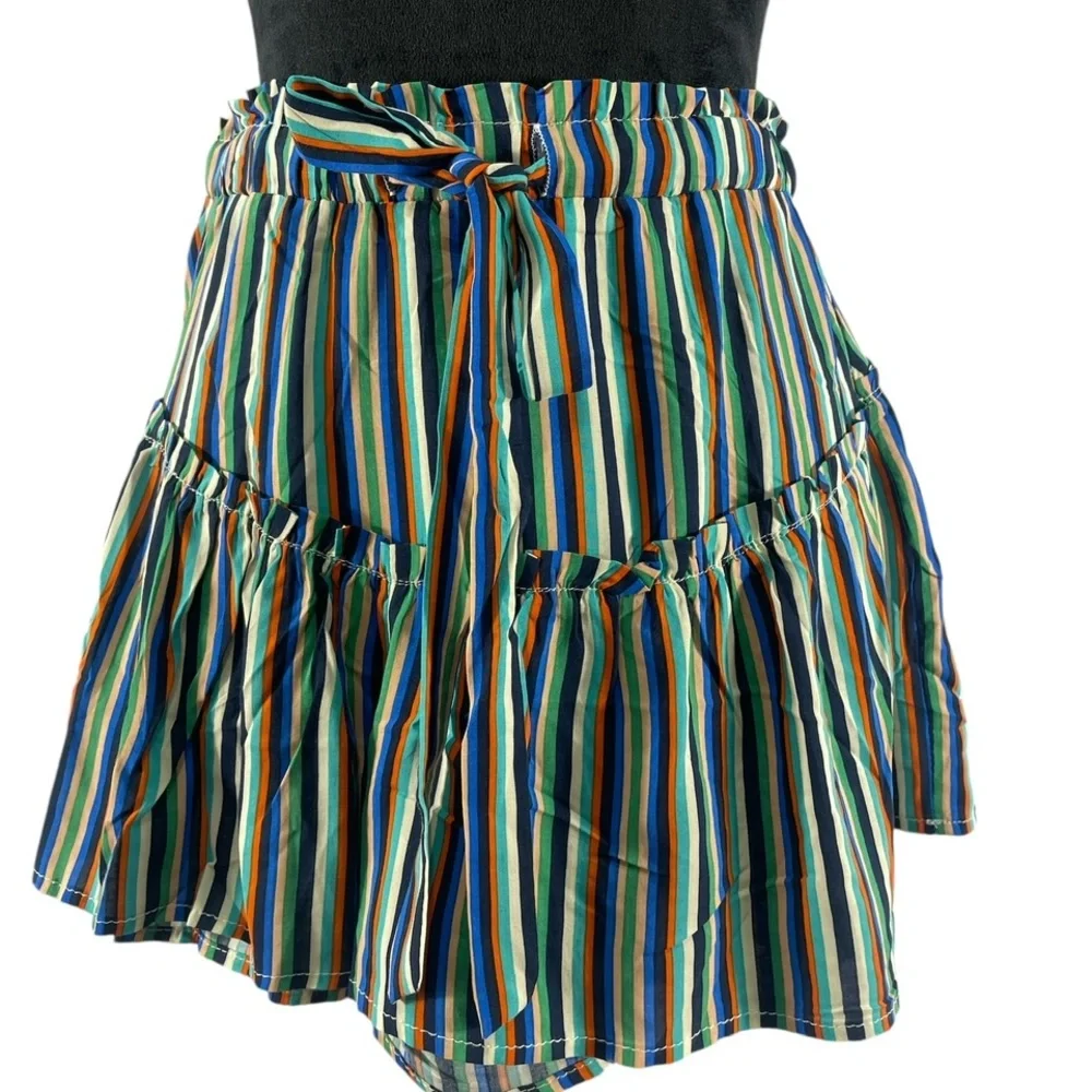 OliviaCeous Vibrant Rainbow Striped Ruffle Skorts, shorts,Mini, Large,New - Picture 7 of 7